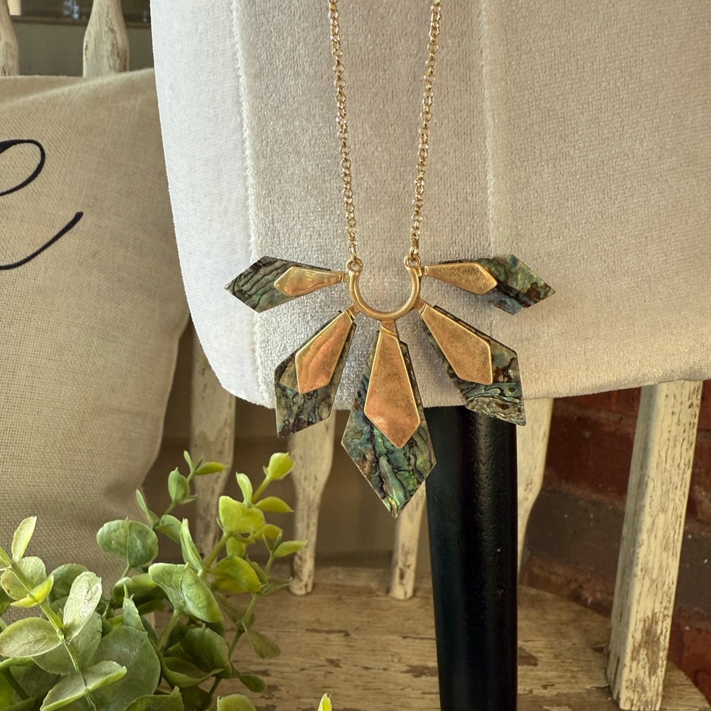 Gold and Green Statement Long Pendant Necklace